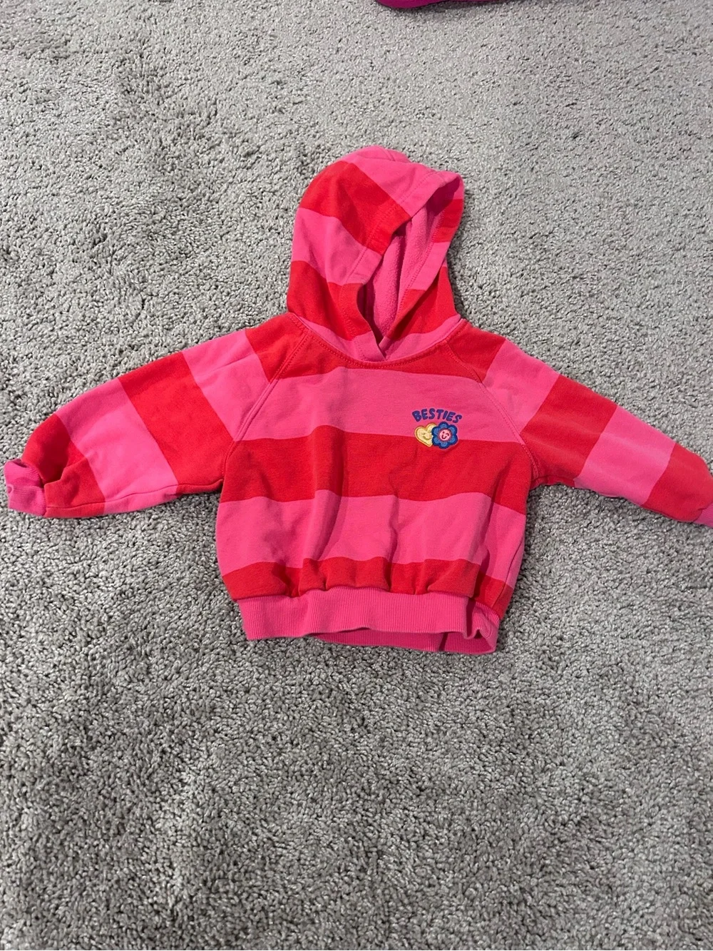 Old Navy Pink and Red Striped Kids Hoodie with Besties Patch